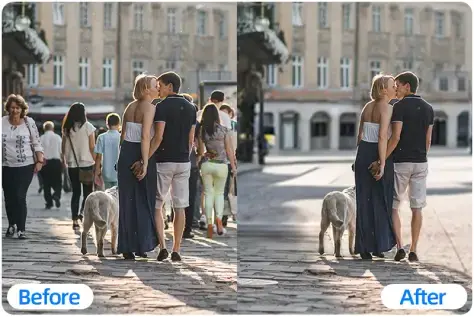Remove passers-by from a travel photo