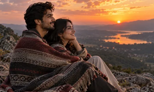 A couple watching the sunset at the end of an AI zombie couple video